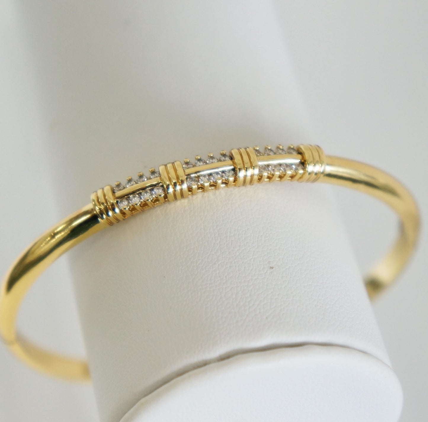 Gold Bangle Bracelet with Clear CZ Crystal, Dainty Elegant Design, Delicate Jewelry, Women's Gift, Bangle, Layering Bracelet, Gold Jewelry