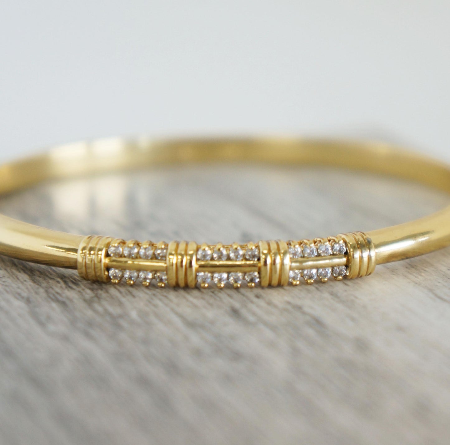 Gold Bangle Bracelet with Clear CZ Crystal, Dainty Elegant Design, Delicate Jewelry, Women's Gift, Bangle, Layering Bracelet, Gold Jewelry