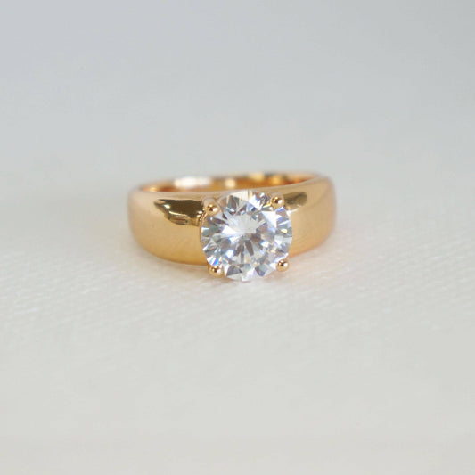 Solitaire Crystal Zircon Ring, Vintage Style 18kt Gold Plated, Elegant Jewelry