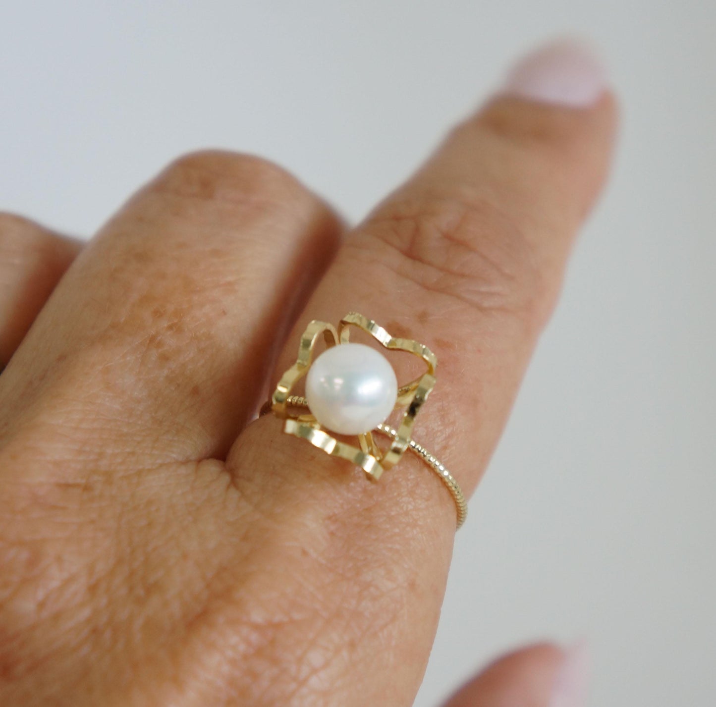 Gold Pearl Solitaire Ring, Dainty Delicate Ring, Gift for Her, Simple Pearl Jewelry, Stacking Ring, Stackable