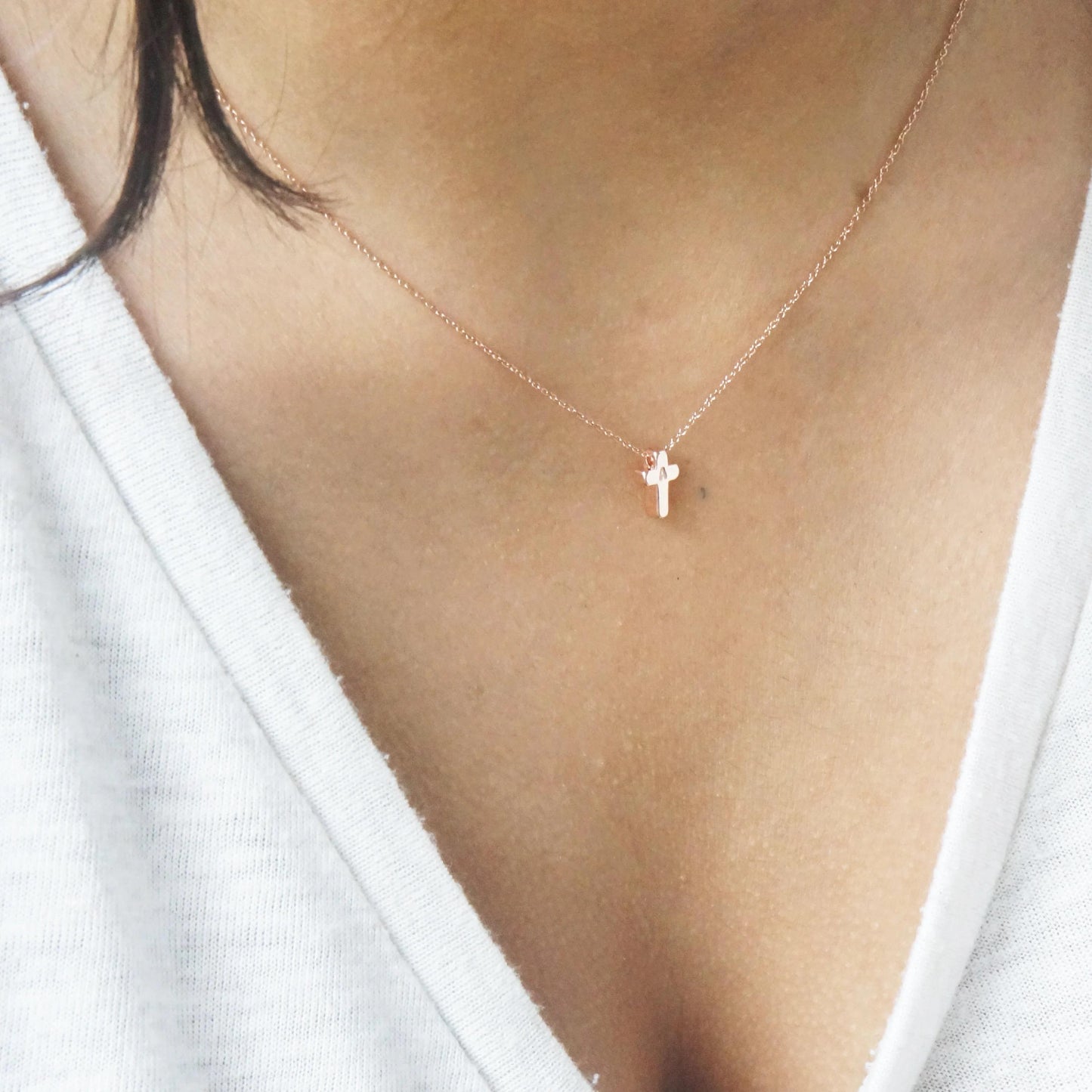 Cross Necklace Personalized Tiny Cross Gift for Her Rose Gold Religious Dainty Necklace Initial Necklace Best Friend Gift Wedding