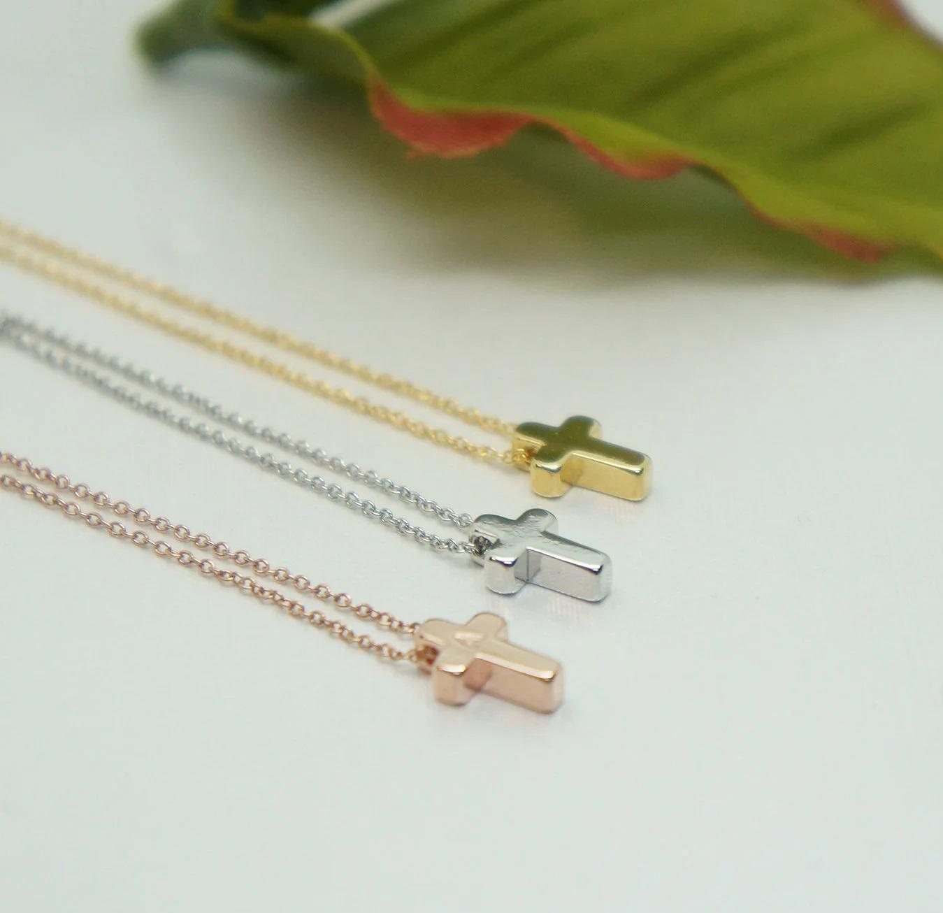 Cross Necklace Personalized Tiny Cross Gift for Her Rose Gold Religious Dainty Necklace Initial Necklace Best Friend Gift Wedding