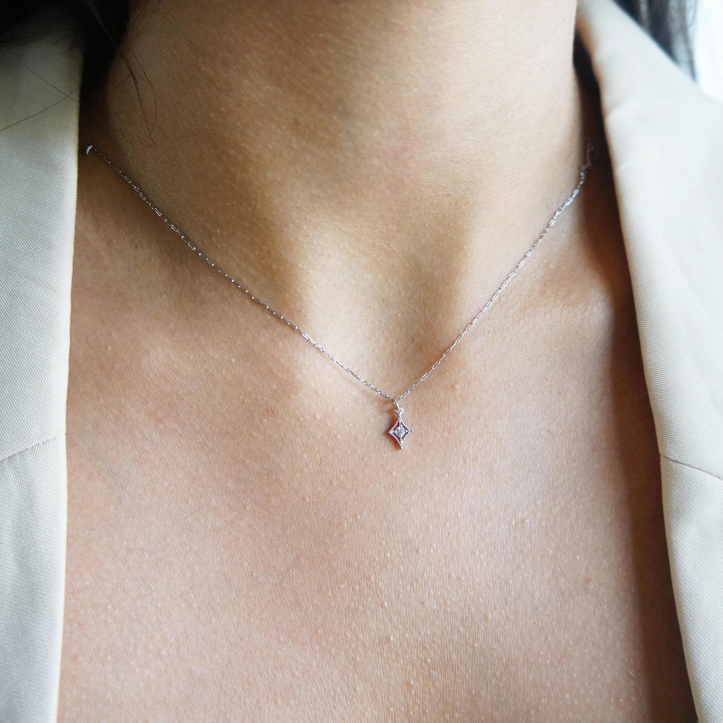 Mini Diamond Charm Necklace Tiny CZ Necklace Bridesmaid Gift Minimalist Layering Necklace 14kt Gold Plated Delicate Tiny Necklace