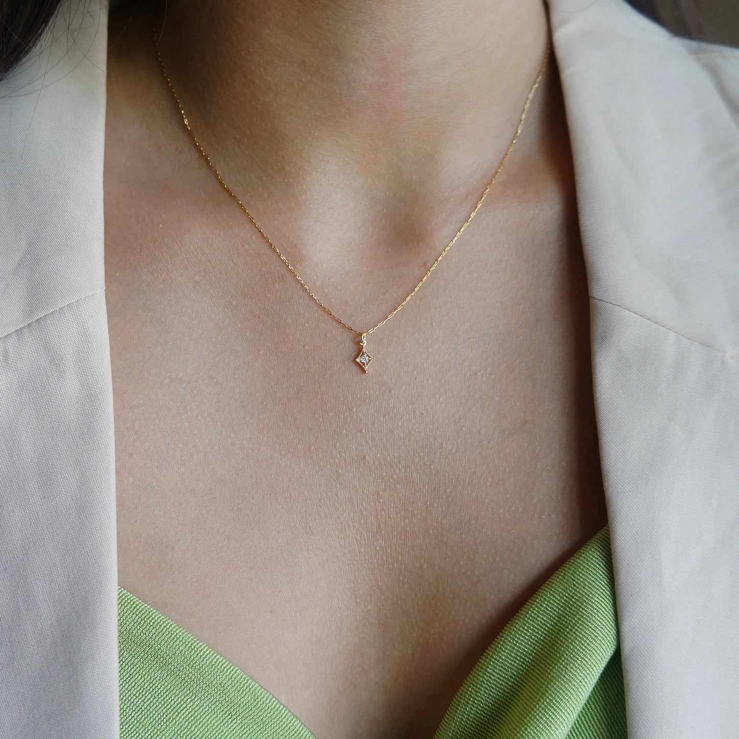 Mini Diamond Charm Necklace Tiny CZ Necklace Bridesmaid Gift Minimalist Layering Necklace 14kt Gold Plated Delicate Tiny Necklace