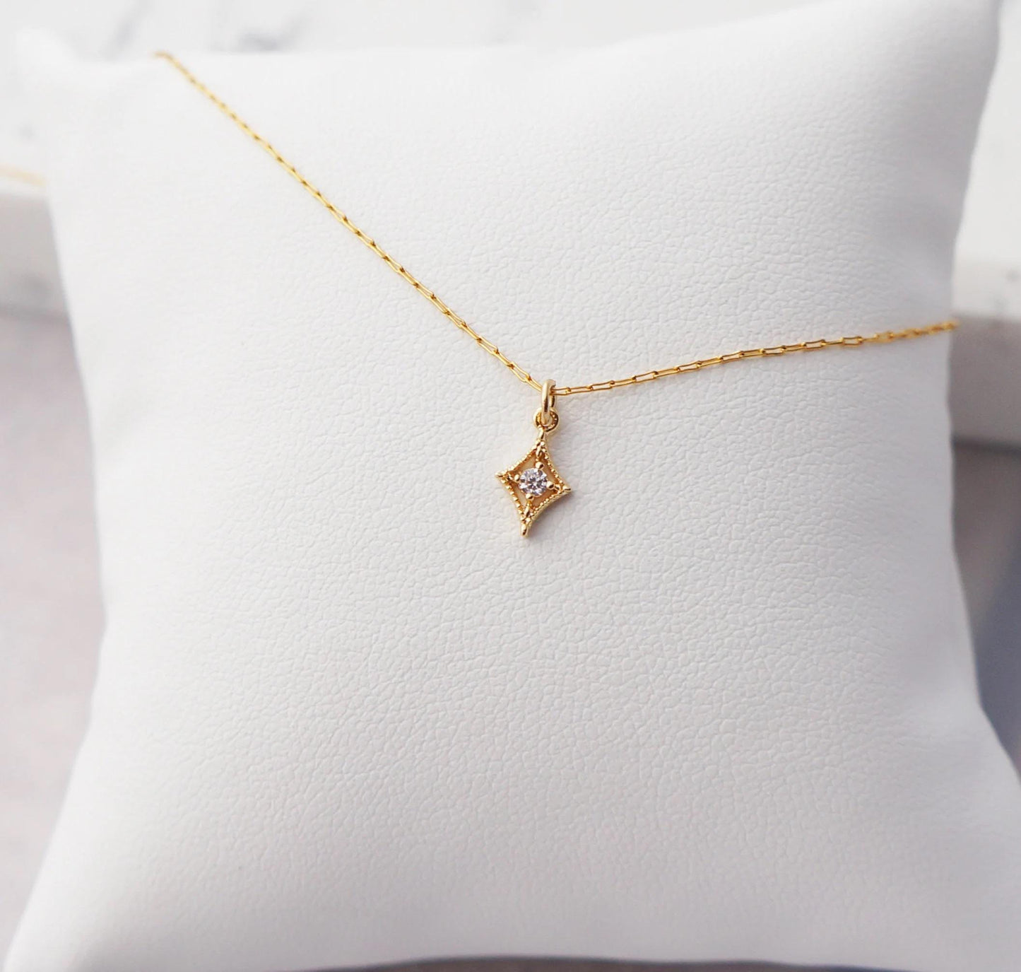 Mini Diamond Charm Necklace Tiny CZ Necklace Bridesmaid Gift Minimalist Layering Necklace 14kt Gold Plated Delicate Tiny Necklace