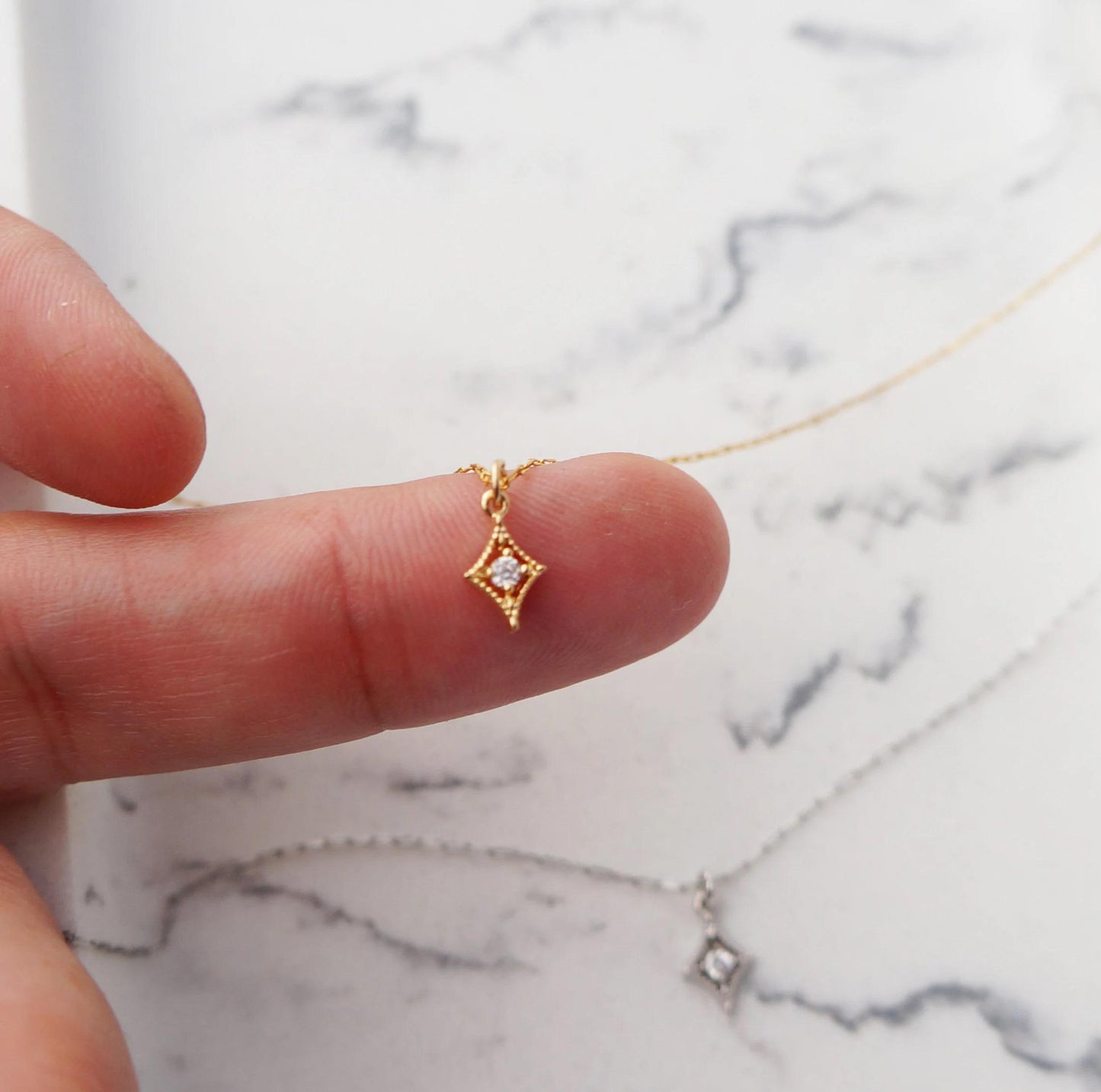 Mini Diamond Charm Necklace Tiny CZ Necklace Bridesmaid Gift Minimalist Layering Necklace 14kt Gold Plated Delicate Tiny Necklace