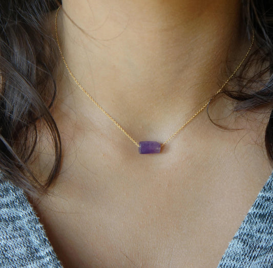 Amethyst Necklace Raw Amethyst February Crystal Quartz Necklace Protection Necklace Rough Amethyst Necklace Gift For Women Natural Quartz