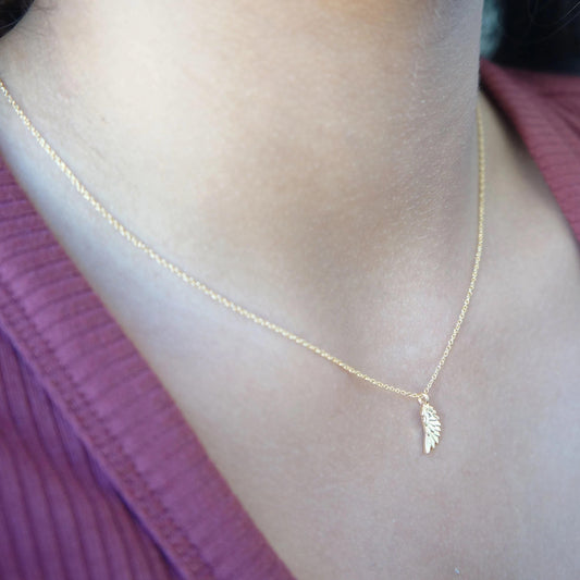 Tiny Wing Necklace Ultra Dainty Gold Angel Feather Necklace Delicate Spiritual Gift Tiny Charm Necklace Gift for Mom Friendship Necklace