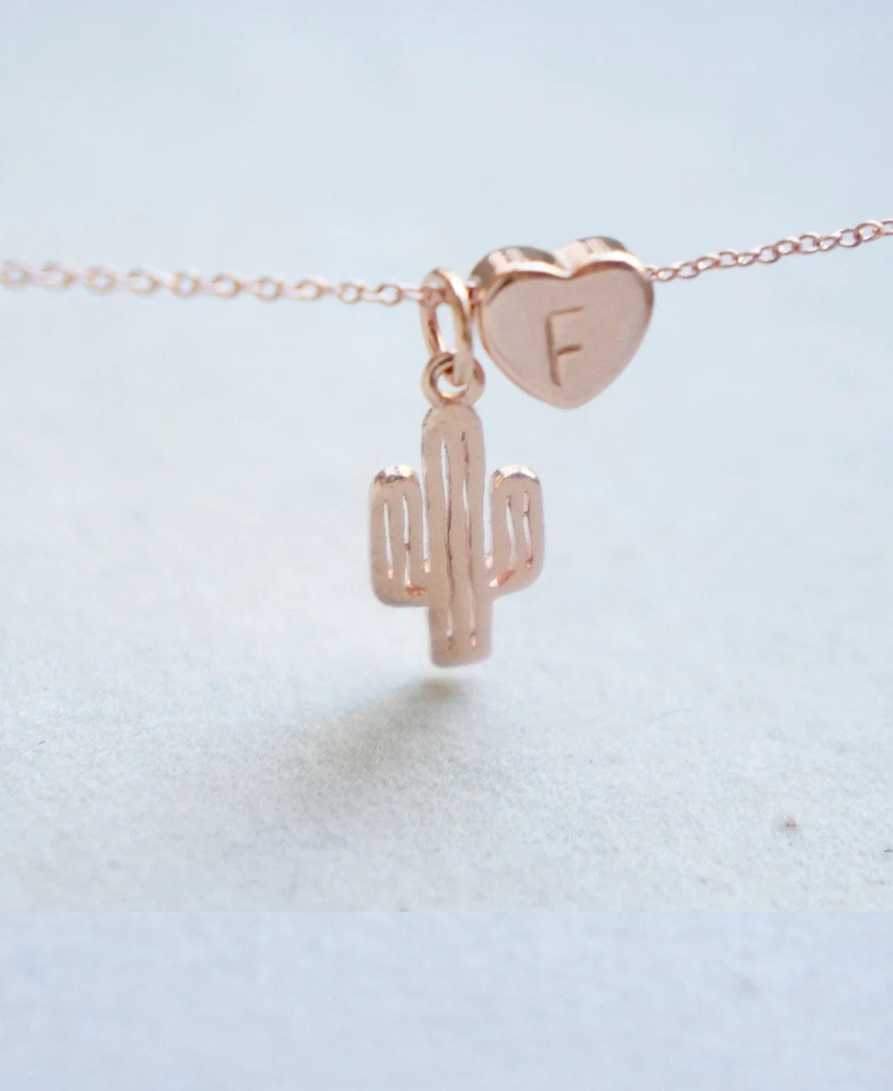 Dainty Personalized Cactus & Heart Necklace