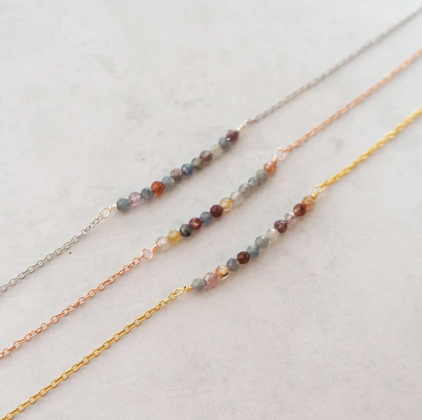 Tiny Sapphire Necklace Natural Multi Color Sapphire Beaded Necklace Delicate Layering Necklace September Birthstone Sapphire Jewelry