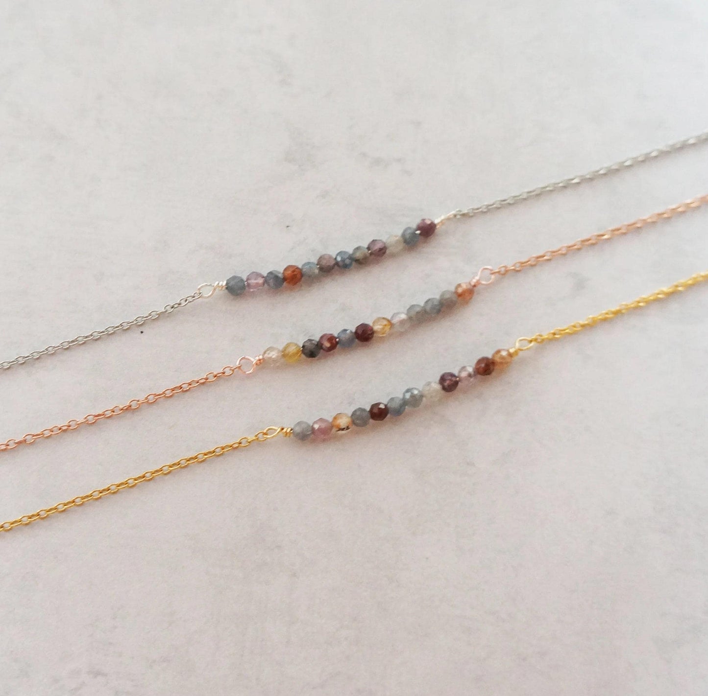 Tiny Sapphire Necklace Natural Multi Color Sapphire Beaded Necklace Delicate Layering Necklace September Birthstone Sapphire Jewelry