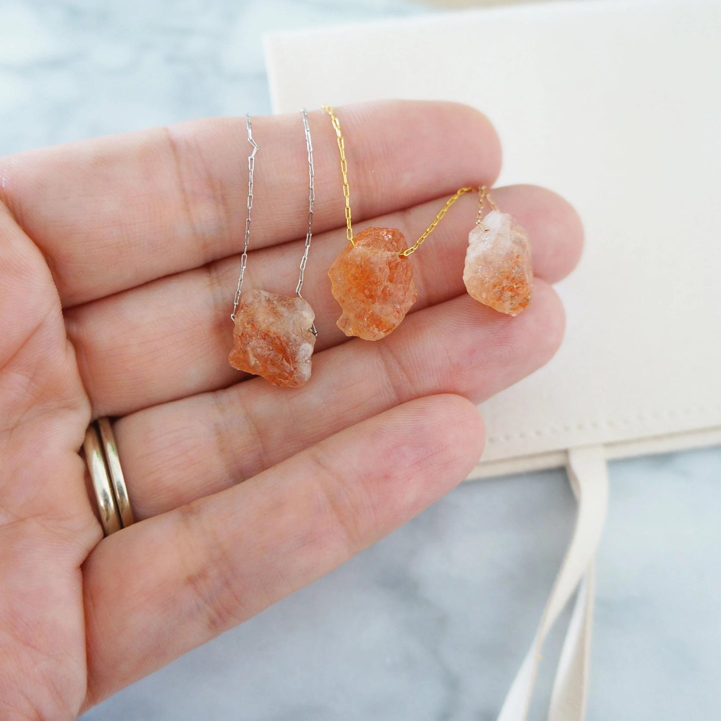 Raw Natural Sunstone Necklace  Natural Crystal Pendant Necklace for Woman Sunstone Cleanser Necklace for Her Gift Idea