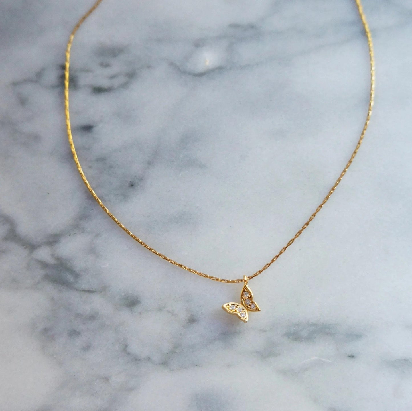 Tiny Gold Crystal Butterfly Necklace Snake Dainty Chain Sisters Necklace Friendship Necklace Gift Tiny Wings Girlfriend Anniversary Necklace