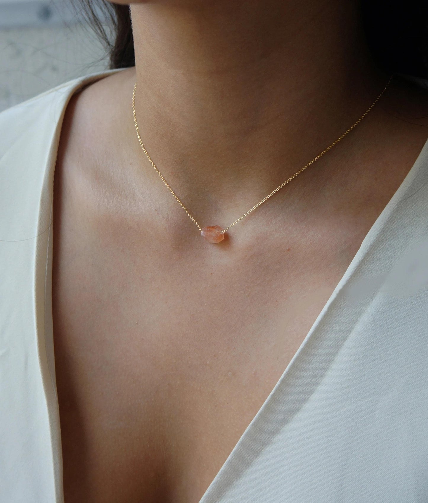 Raw Crystal Necklace Sunstone Necklace Rough Stone Layering Necklace Natural Sunstone Stone Pendant Powerful Necklace Natural Crystals