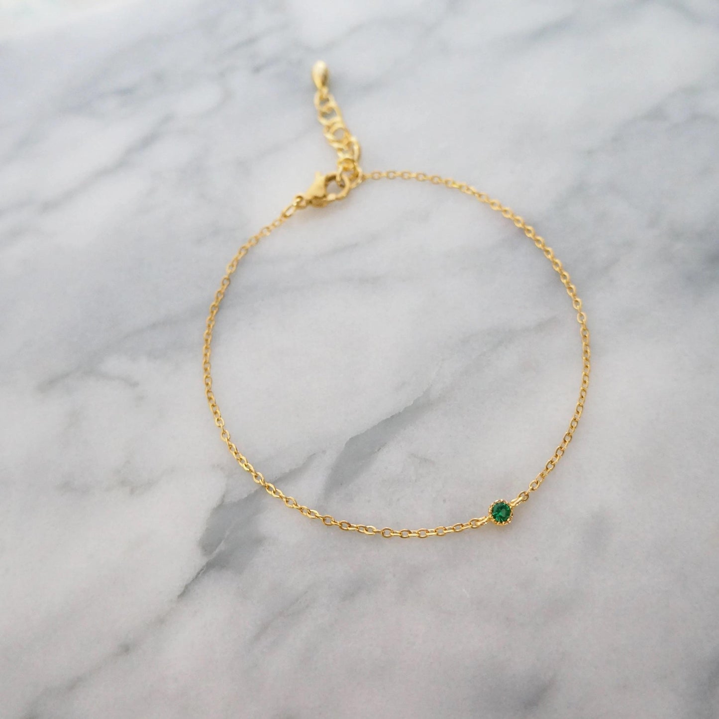 Tiny Emerald Green Delicate Gold Bracelet Minimalist Bracelet Simple Delicate Green Emerald Bracelet Gift for Her May Birthstone