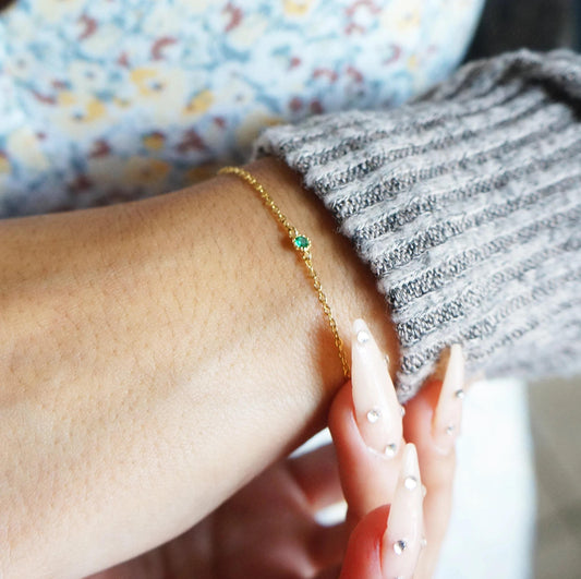 Tiny Emerald Green Delicate Gold Bracelet Minimalist Bracelet Simple Delicate Green Emerald Bracelet Gift for Her May Birthstone