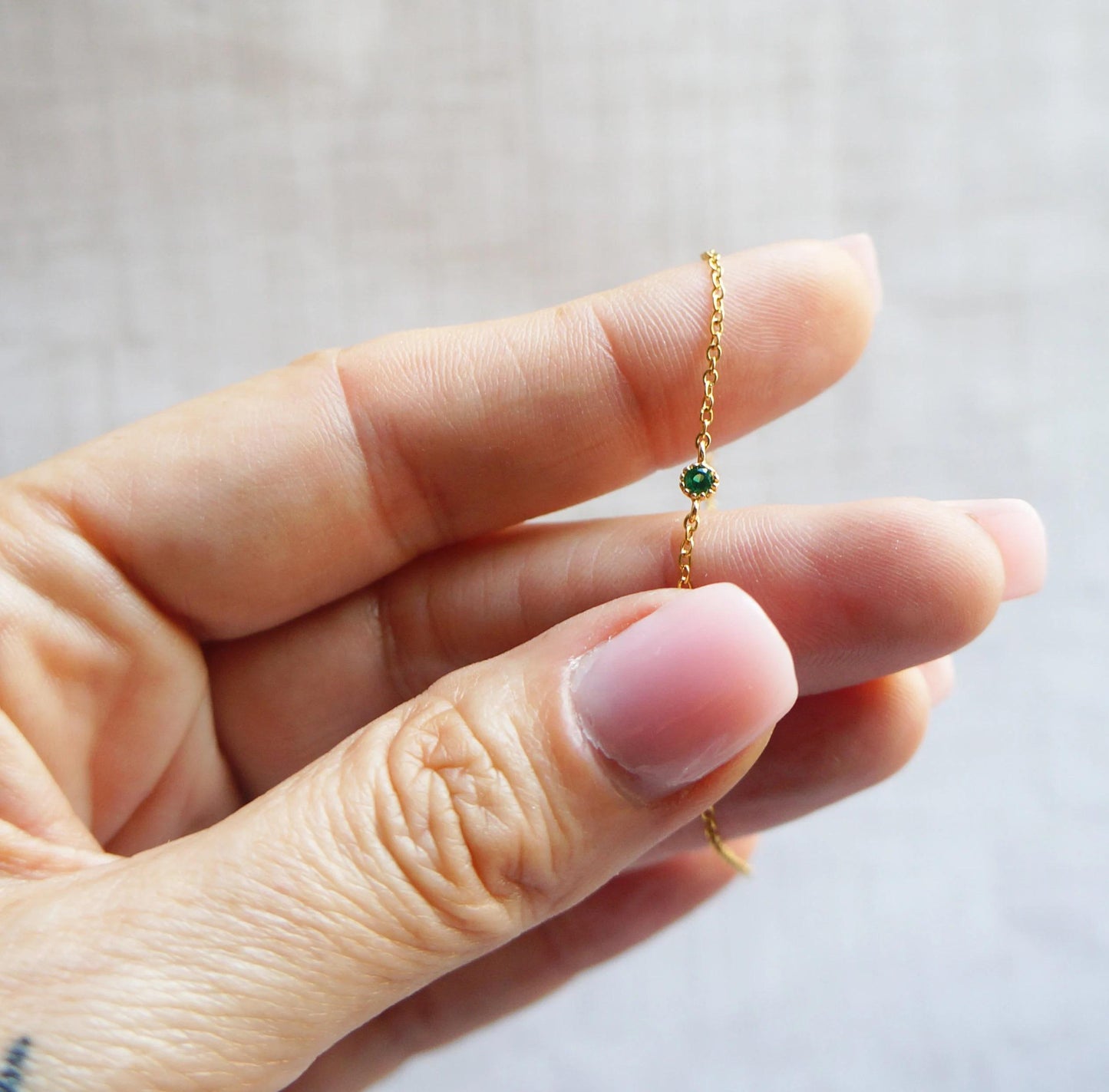 Tiny Emerald Green Delicate Gold Bracelet Minimalist Bracelet Simple Delicate Green Emerald Bracelet Gift for Her May Birthstone