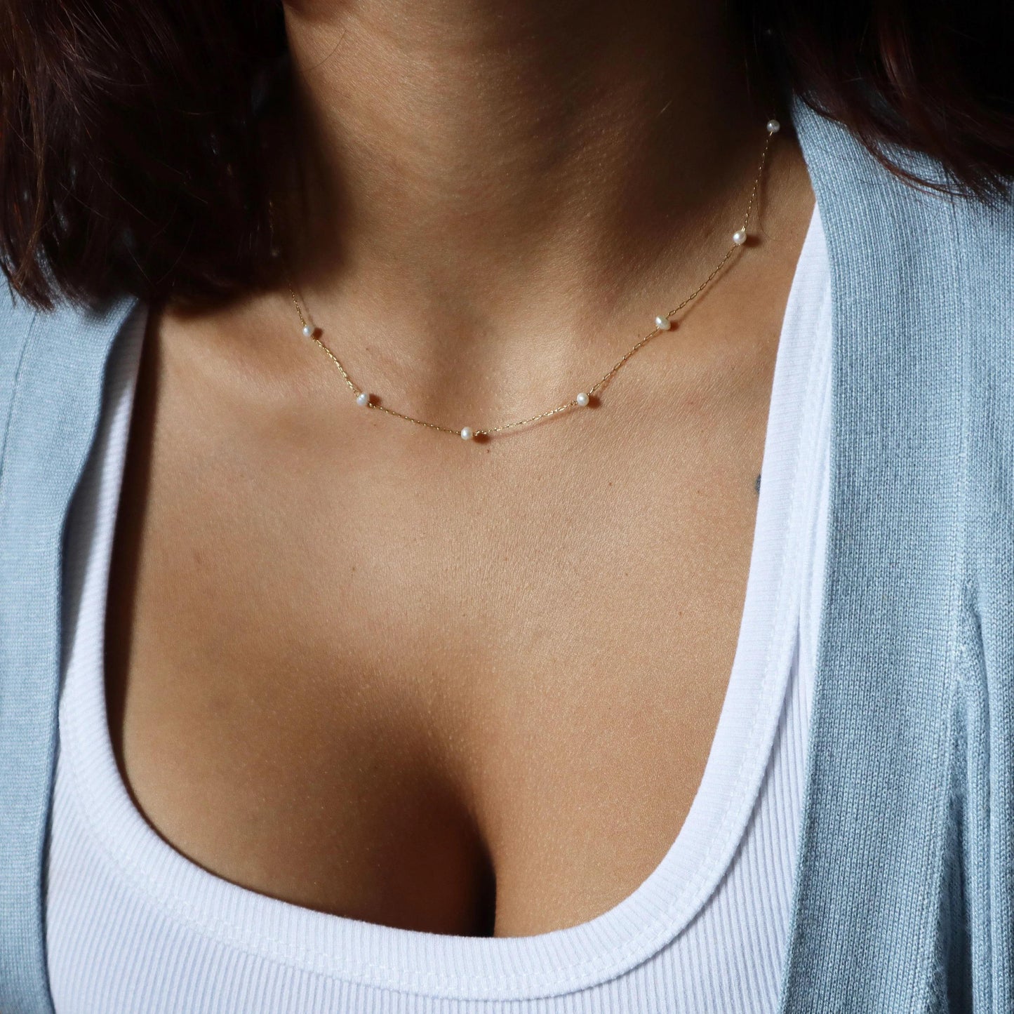 Tiny Pearls Necklace Delicate Classic Genuine Pearl Necklace Jewelry for Woman June Birthstone Dainty Layering Necklace UDCH