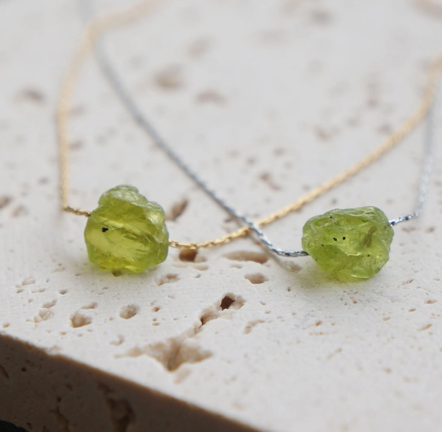 Natural Peridot Necklace, Raw Crystal August Birthstone, Dainty Healing Stone Jewelry, Green Gemstone Gift, Rough Green Peridot