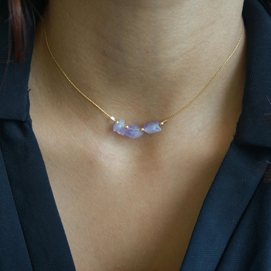 Raw Amethyst Necklace Light Purple Rough Small Natural Amethyst Gold Filled Necklace February Birthstone Gift Amethyst Crystal Necklace