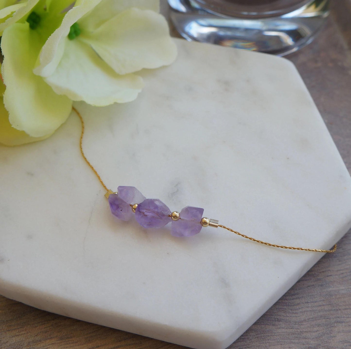 Raw Amethyst Necklace Light Purple Rough Small Natural Amethyst Gold Filled Necklace February Birthstone Gift Amethyst Crystal Necklace