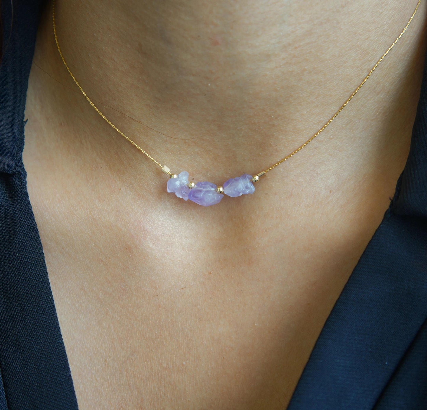 Raw Amethyst Necklace Light Purple Rough Small Natural Amethyst Gold Filled Necklace February Birthstone Gift Amethyst Crystal Necklace