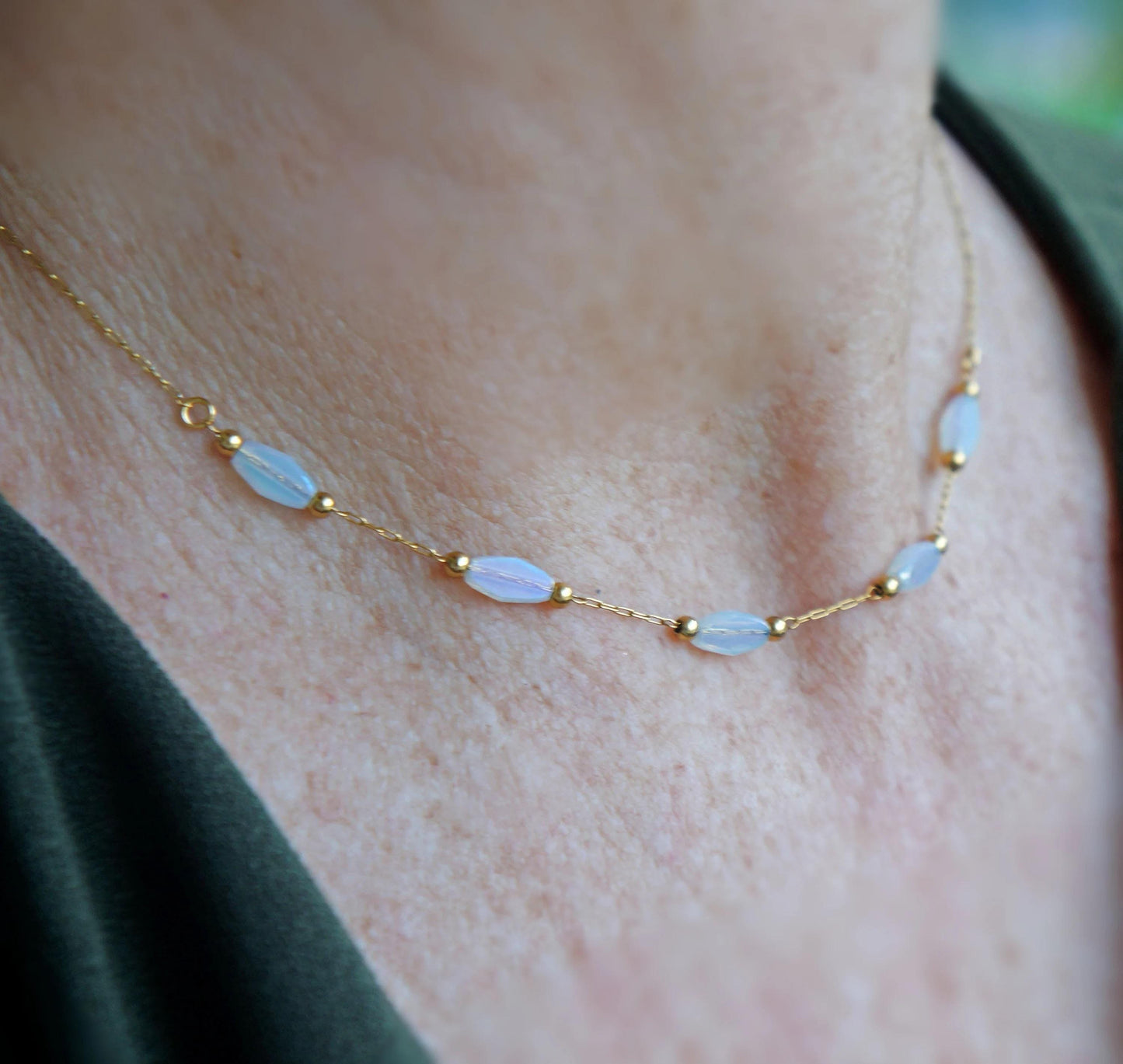 Dainty Gold Opalite Necklace