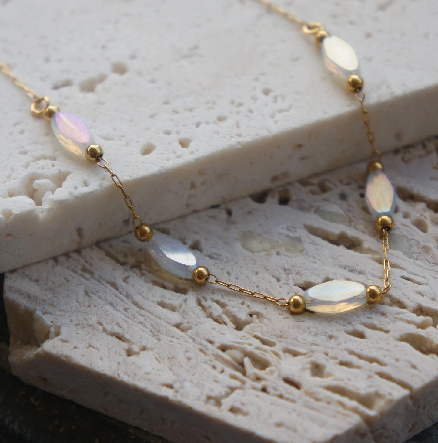 Dainty Gold Opalite Necklace