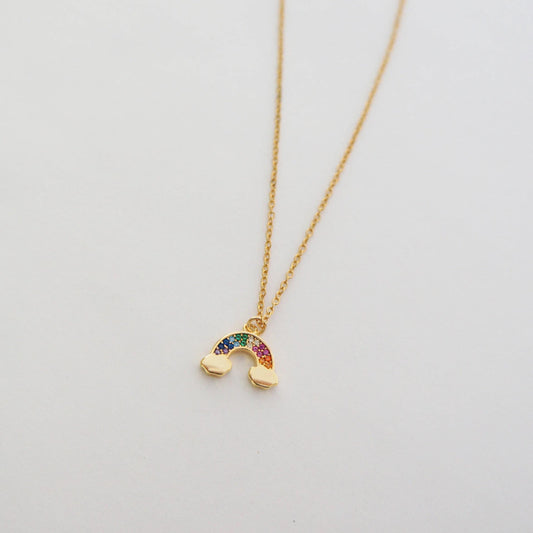 Multicolor Tiny Gold Rainbow Charm Necklace