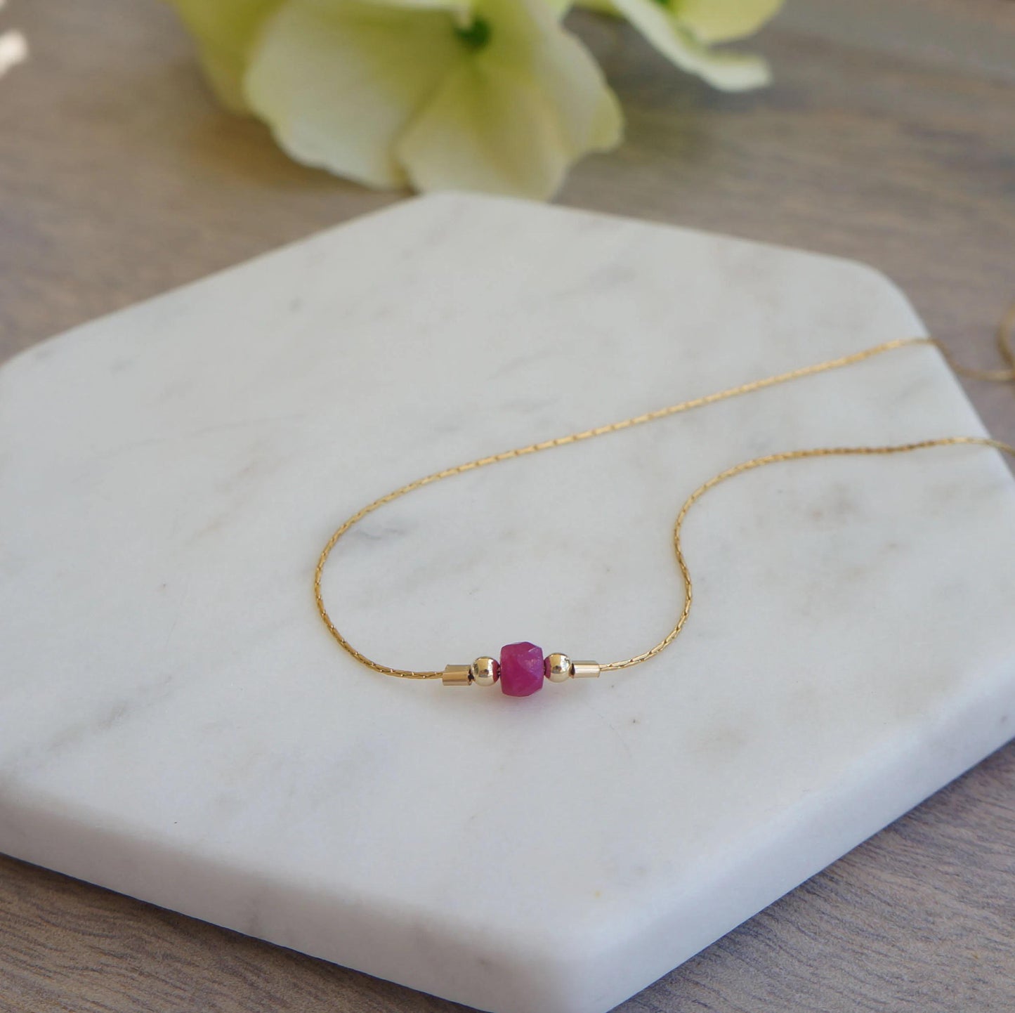 Tiny Ruby Necklace Genuine Pink Ruby Gem Necklace Tiny Gemstone Gold Necklace July Birthstone Gift for Woman Dainty Gold Necklace