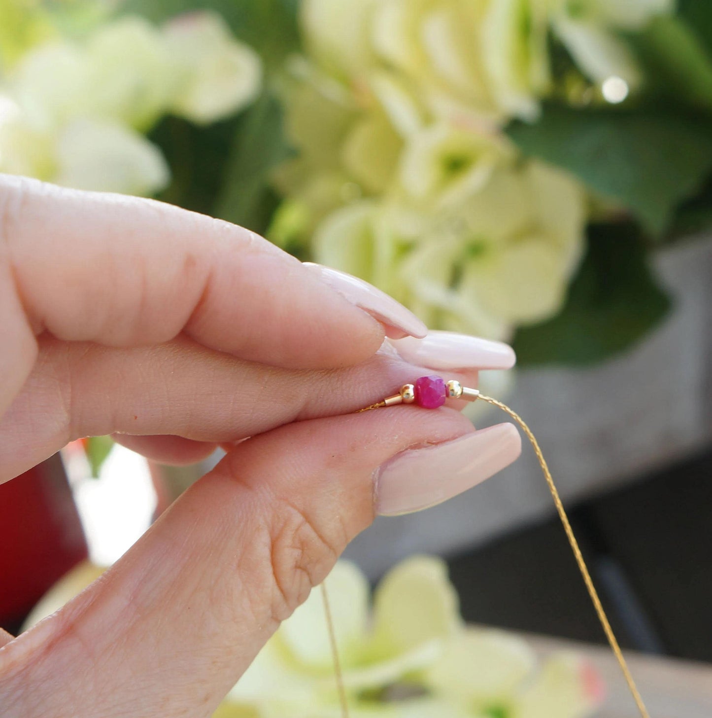 Tiny Ruby Necklace Genuine Pink Ruby Gem Necklace Tiny Gemstone Gold Necklace July Birthstone Gift for Woman Dainty Gold Necklace