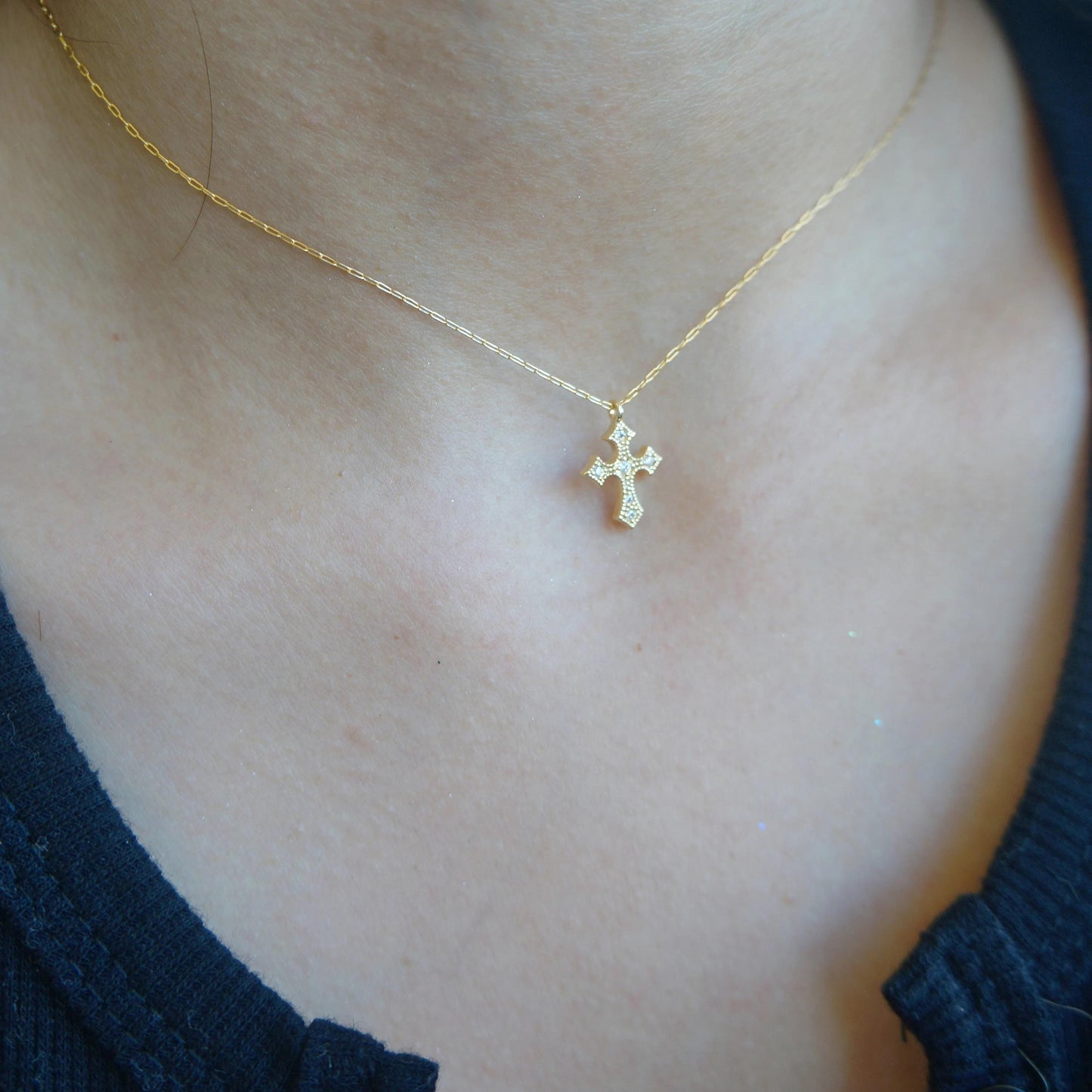 Tiny Gold Cross Necklace Choker Cross Necklace Delicate Gold 14kt Gold Plated Cross Religious Necklace Delicate Birthday Gift for Girls