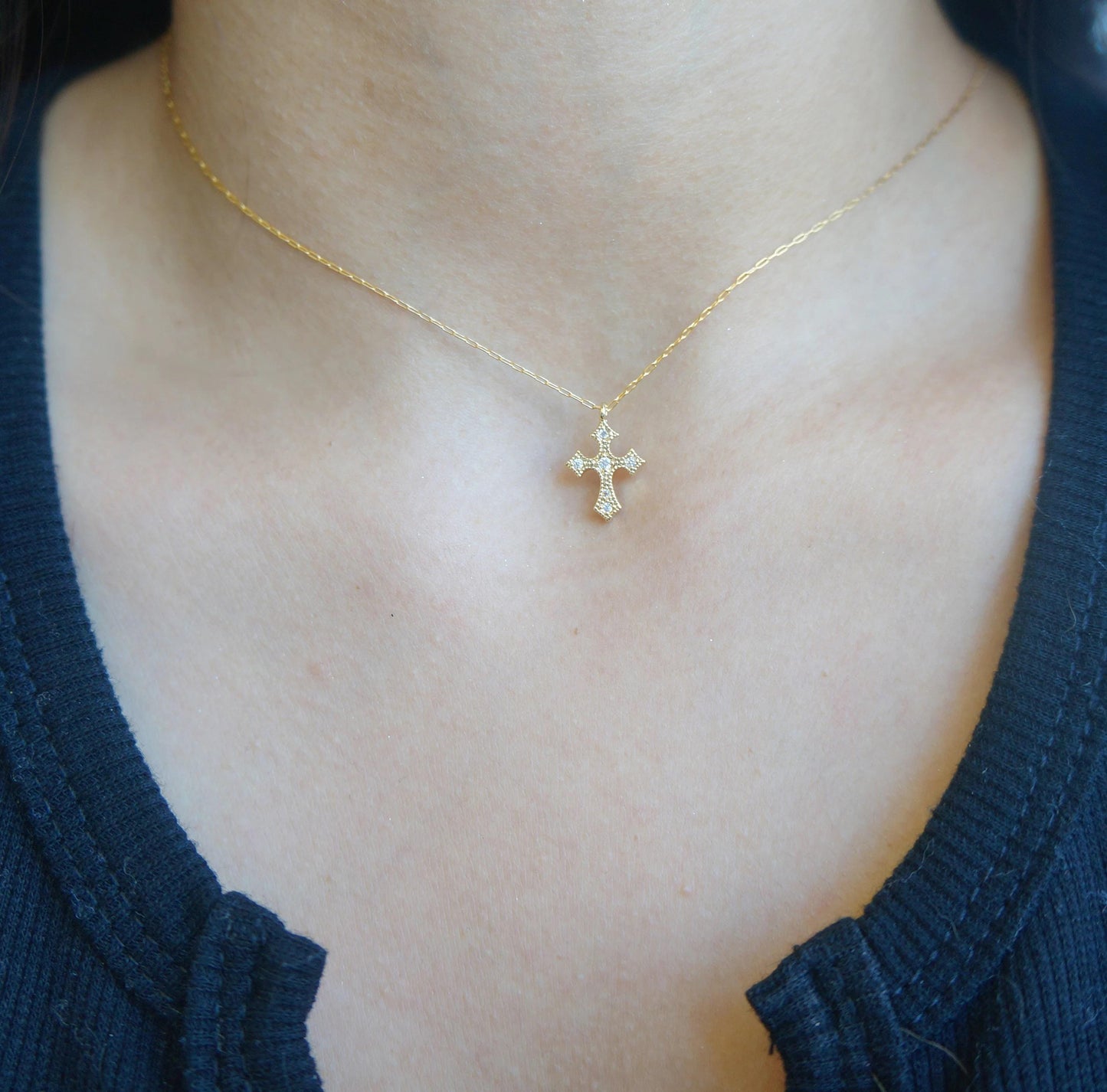 Tiny Gold Cross Necklace Choker Cross Necklace Delicate Gold 14kt Gold Plated Cross Religious Necklace Delicate Birthday Gift for Girls