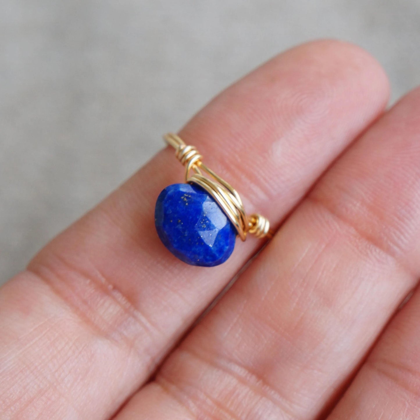 Lapis Lazuli Gold Ring Wire Wrapped