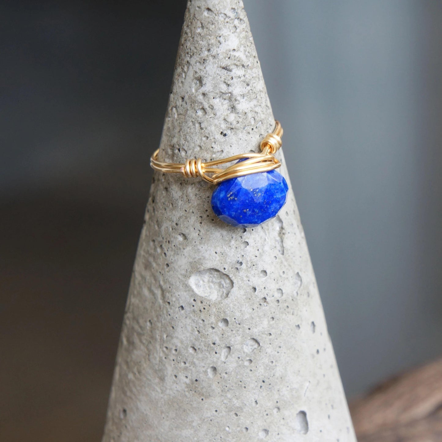 Lapis Lazuli Gold Ring Wire Wrapped