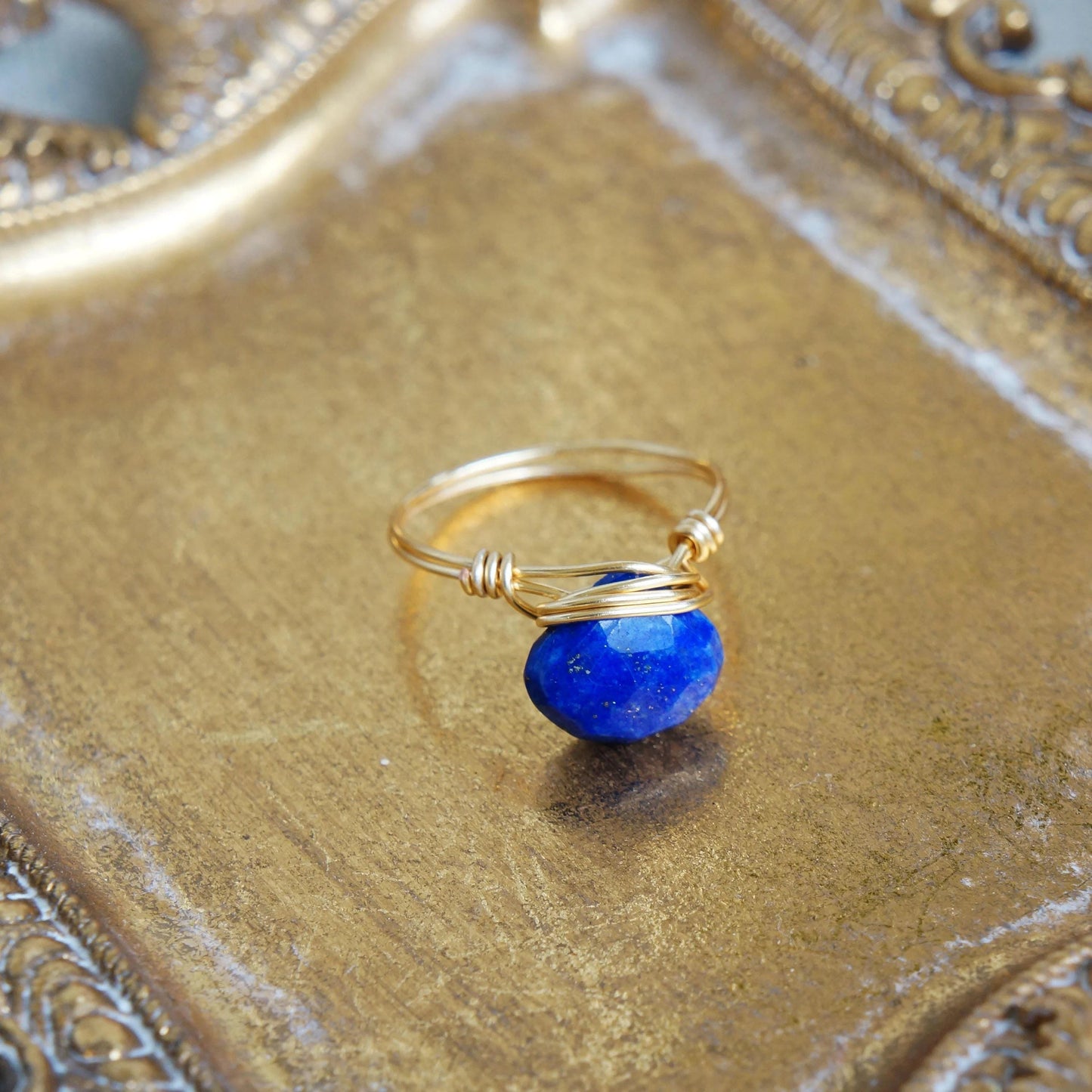 Lapis Lazuli Gold Ring Wire Wrapped