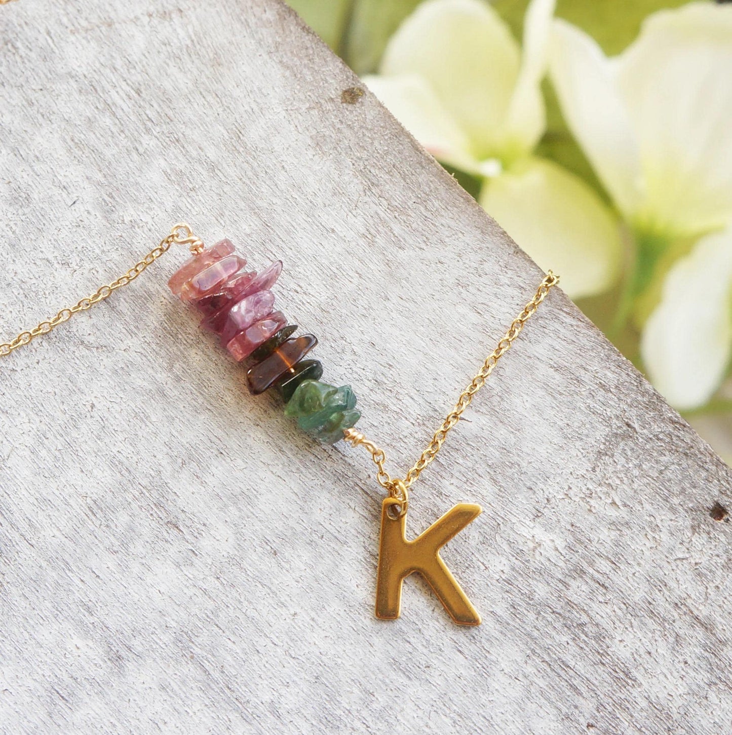 Natural Gemstone Asymmetrical Necklace Garnet Personalized Initial Necklace Gift for Her Birthstone Necklace Friends Crystal Necklace