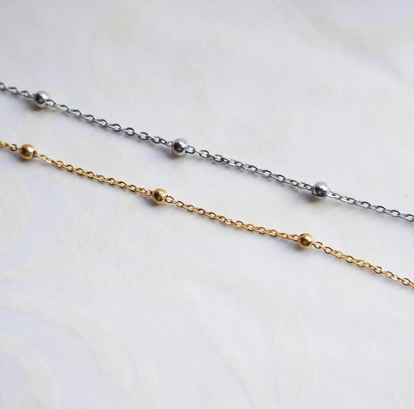 Satellite Chain Necklace Dainty Beaded Chain Choker Necklace Gold/Silver Perfect Layering Necklace Delicate Beaded Chain Bridesmaid Necklace