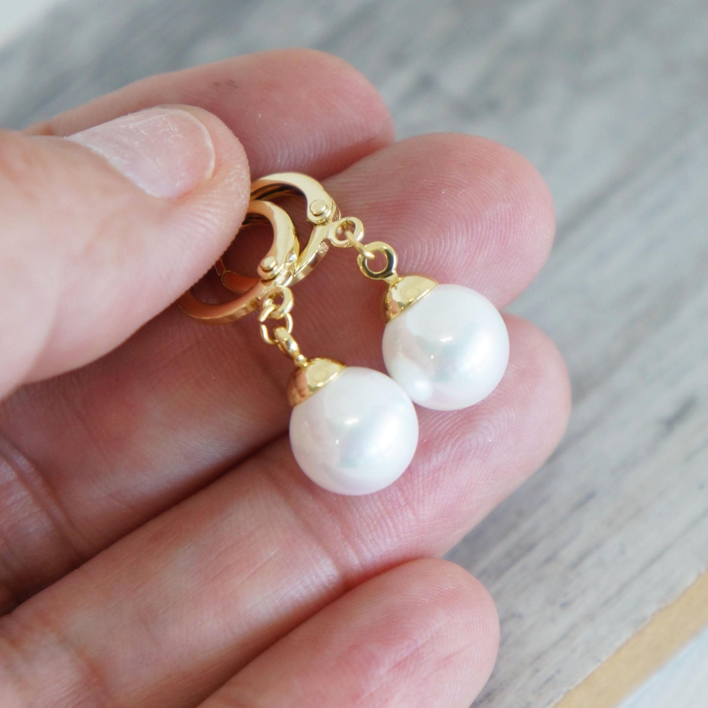 Gold Dangling Pearl Small Hoops,  Small Pearl Gold Earrings, Delicate Pearl Earrings, Dainty Hoop Earrings, Classic Pearls Gift for Her