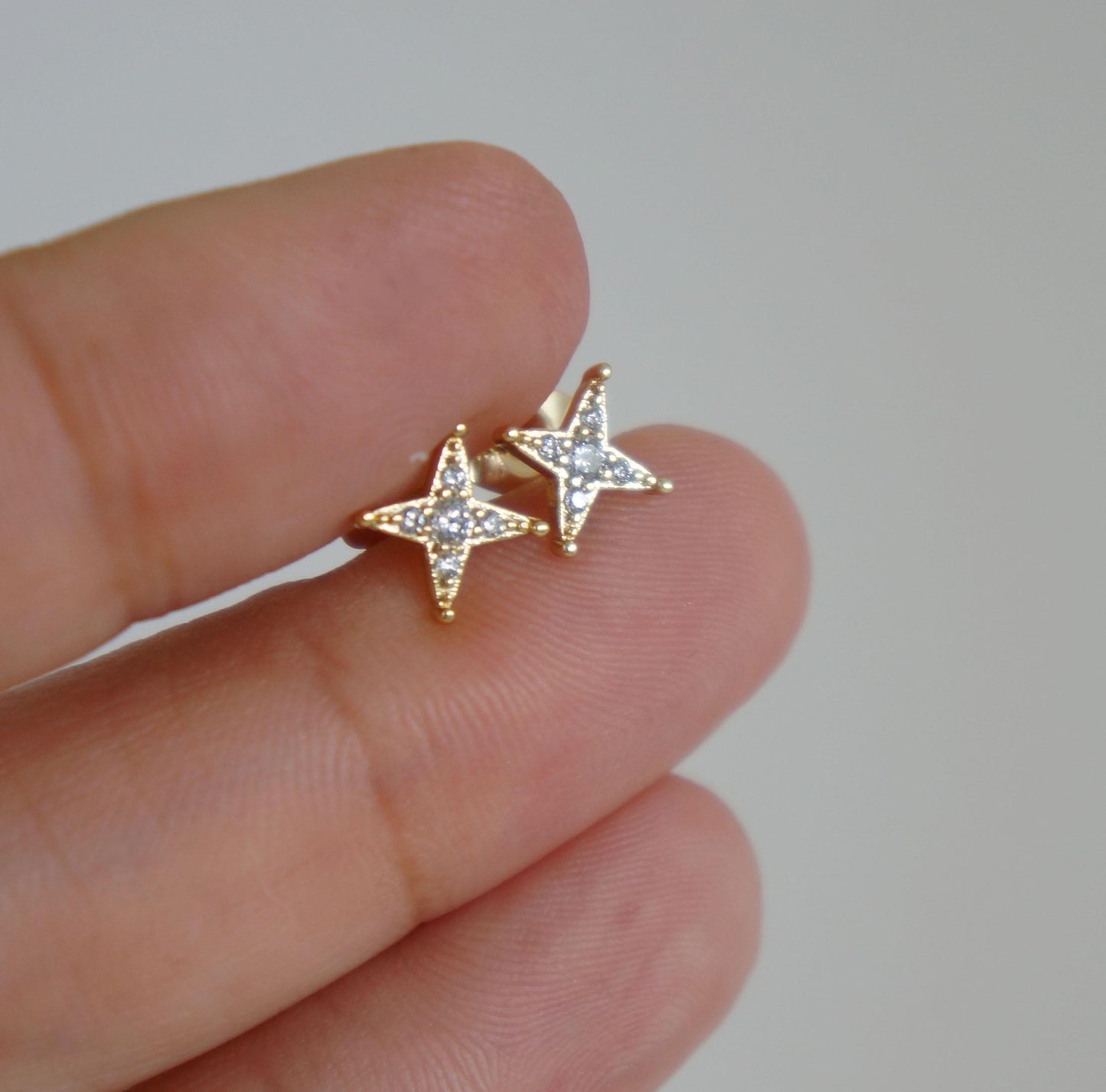 Small Star Studs, Dainty, Sparkling Earrings for Woman, Star Earrings, CZ Earrings for Her, Anniversary, Star, Gold Stud Earrings