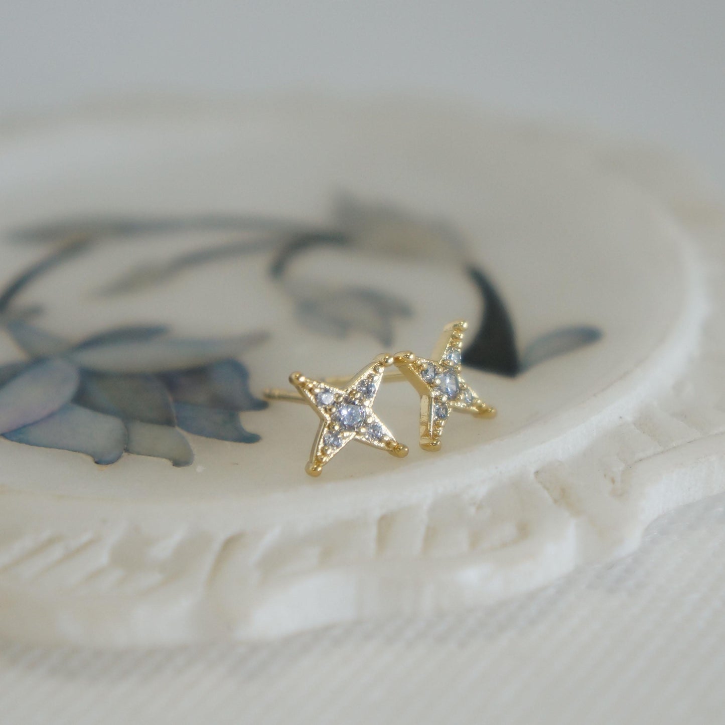 Small Star Studs, Dainty, Sparkling Earrings for Woman, Star Earrings, CZ Earrings for Her, Anniversary, Star, Gold Stud Earrings