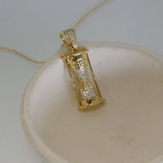 Gold Hourglass Pendant Necklace, Layered Necklace, Charm Jewelry, Boho Necklace, Gift For Women, Large Pendant Necklace Gift