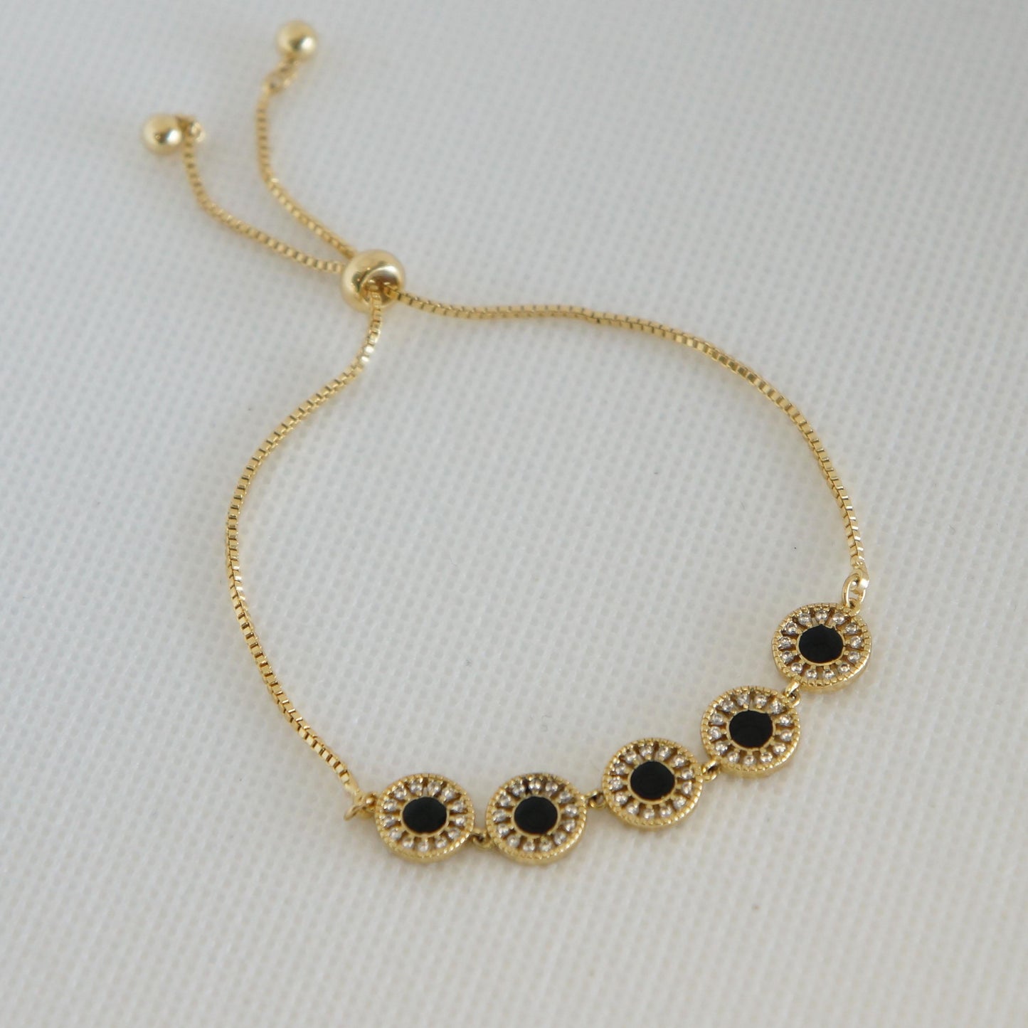 Dainty Gold Bracelet with Black Beads, Delicate Adjustable Bracelet, Minimalist Jewelry, Woman Bracelet,  Handmade Jewelry, Gift for Her