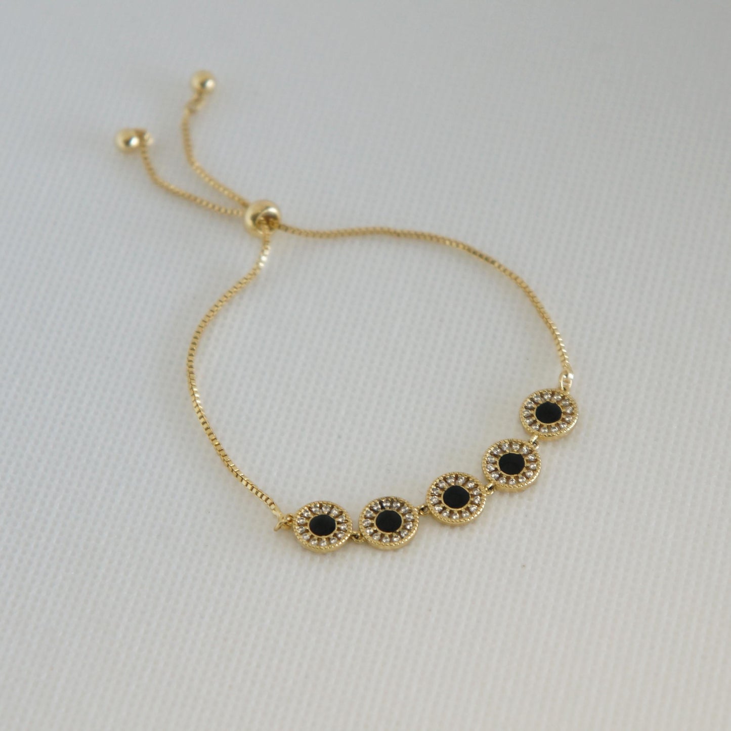 Dainty Gold Bracelet with Black Beads, Delicate Adjustable Bracelet, Minimalist Jewelry, Woman Bracelet,  Handmade Jewelry, Gift for Her