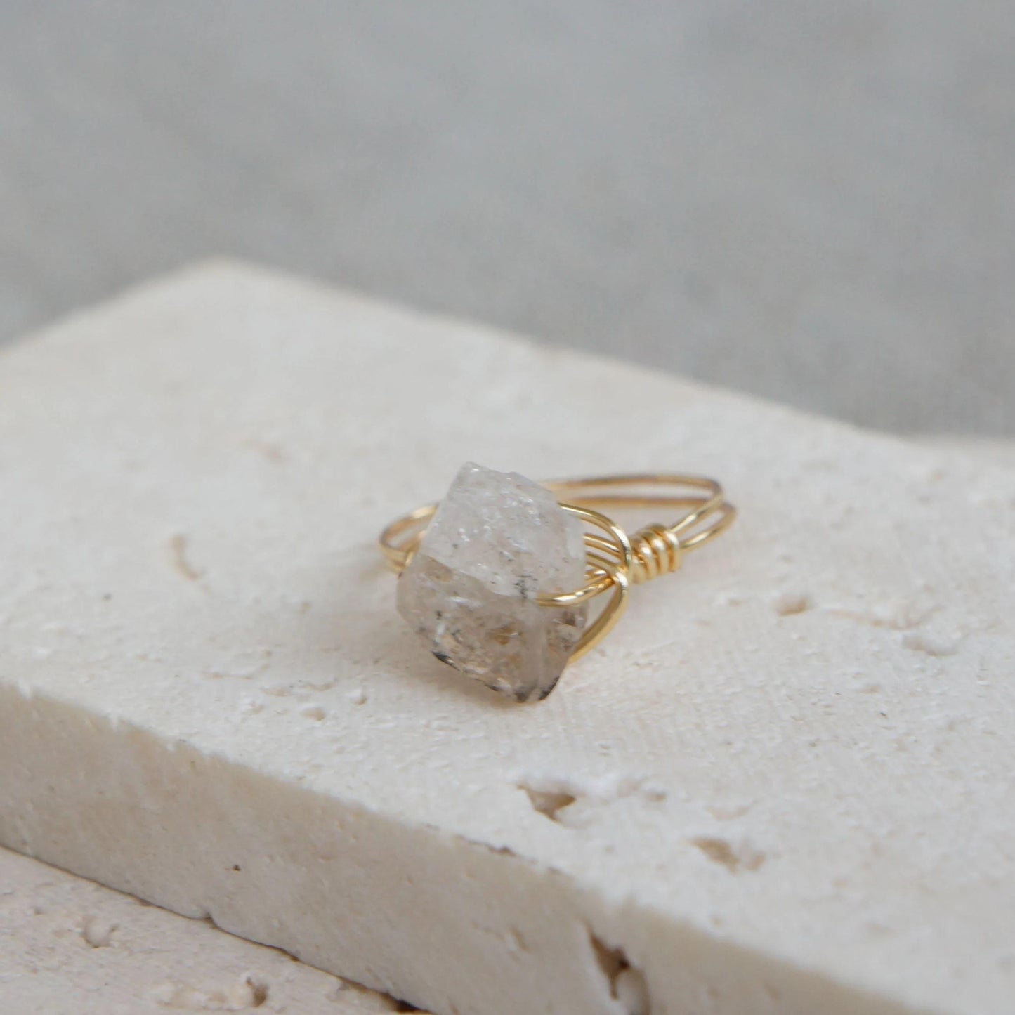 Raw Herkimer Diamond Ring, Gold Fill Wire Jewelry, Healing Crystal Gemstone, Unique Gift, Stacking Ring, Raw Crystal Ring, Handmade