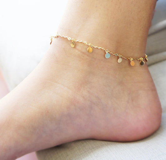 Tiny Discs Anklet Dainty Minimal Gold Chain Anklet Tiny Dots Anklet Foot Jewelry Gift for Her Travel Jewelry Friendship Gift Idea