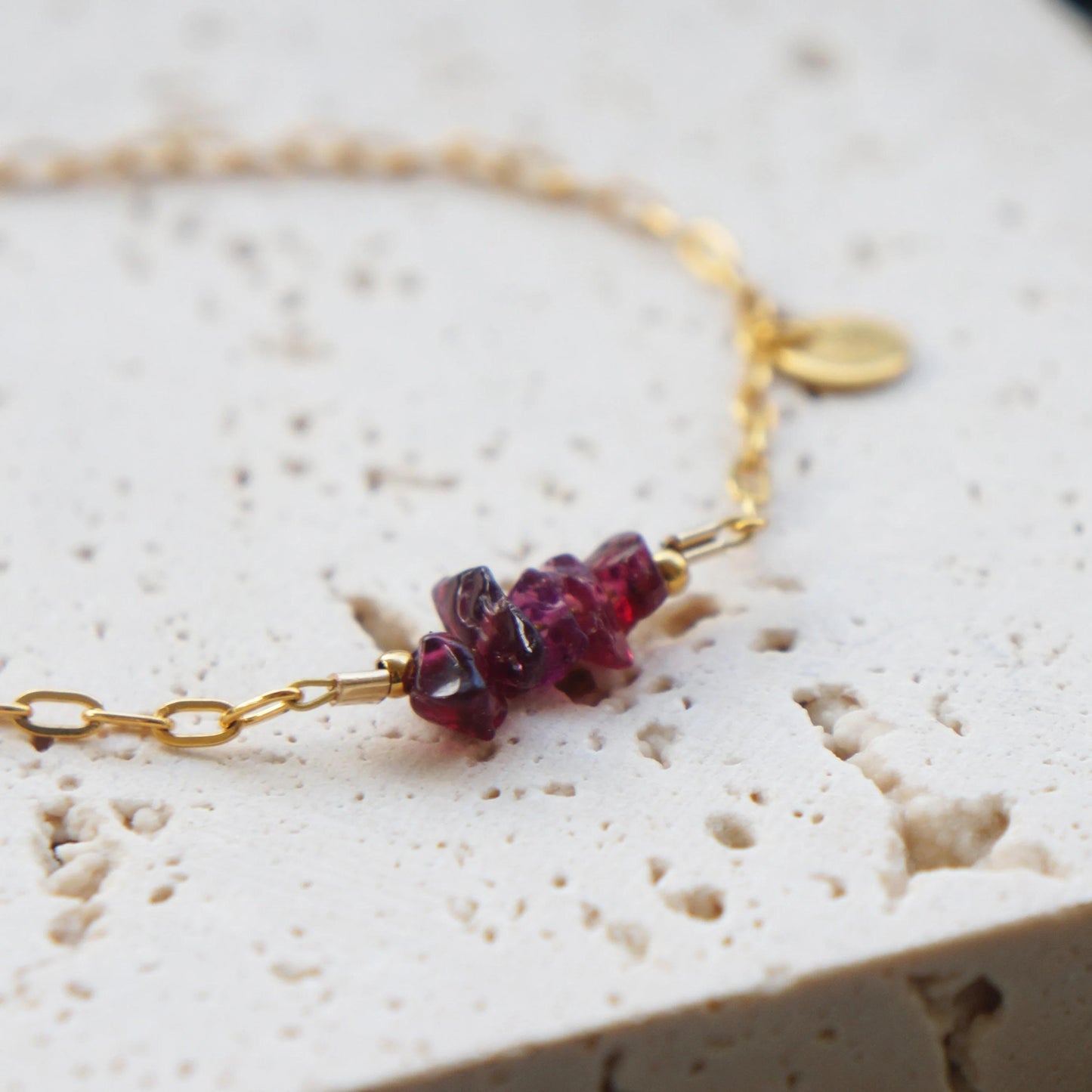 Tiny Garnet Beaded Bracelet, January Birthstone Jewelry, Gold Dainty Bracelet, Birthstone Bracelet, Gift for Her, Mother Gift Idea, Custom