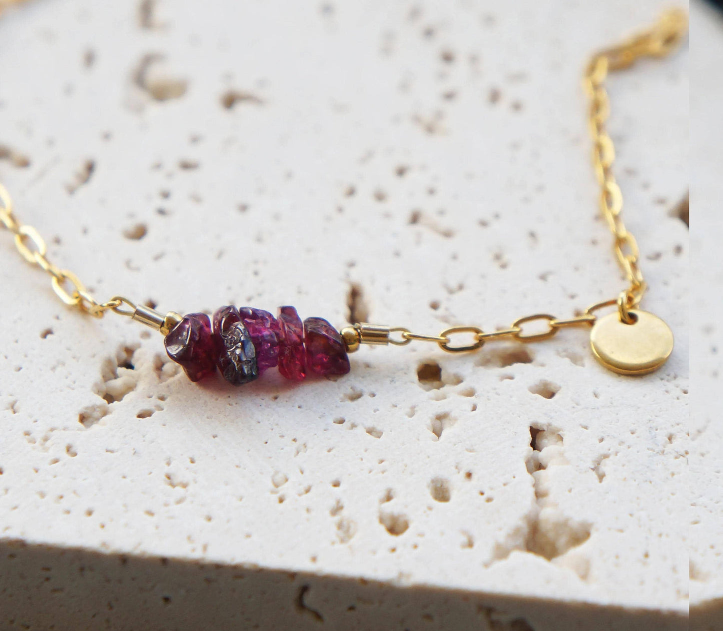 Tiny Garnet Beaded Bracelet, January Birthstone Jewelry, Gold Dainty Bracelet, Birthstone Bracelet, Gift for Her, Mother Gift Idea, Custom