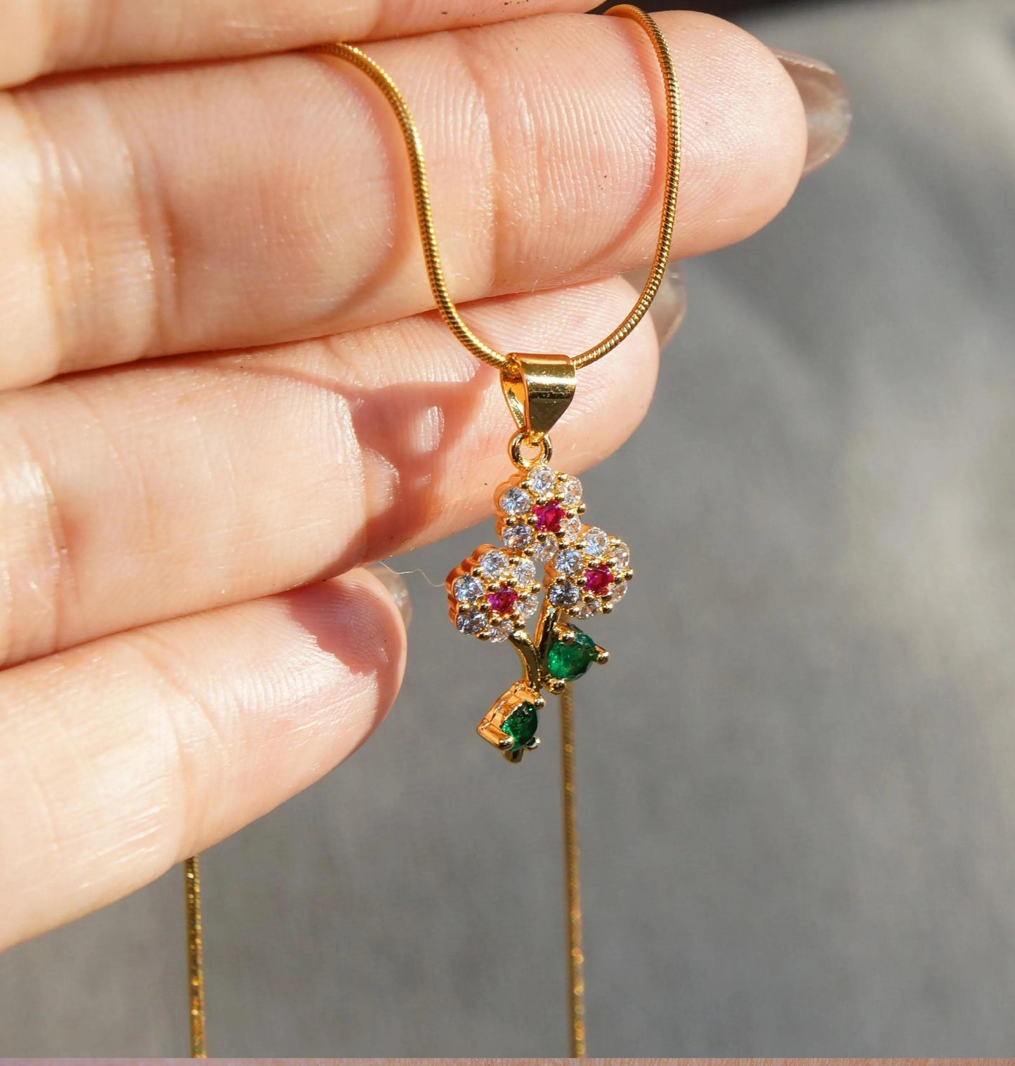 Crystal CZ Floral Charm Gold Necklace