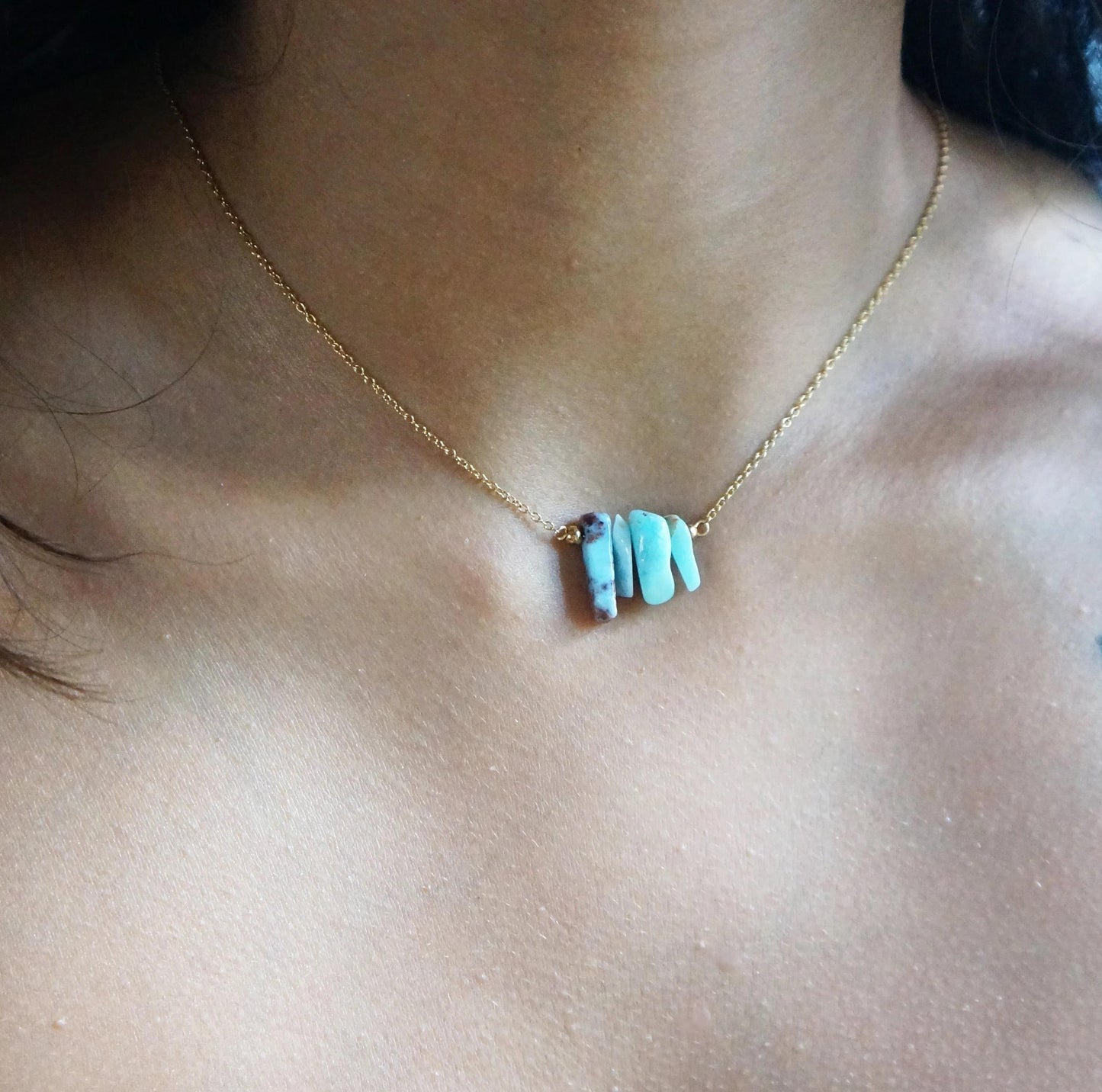 Raw Crystal Necklace Natural Larimar Necklace Rough Slice Stone Layering Necklace Larimar Stone Pendant Spiritual Energy Necklace Gift